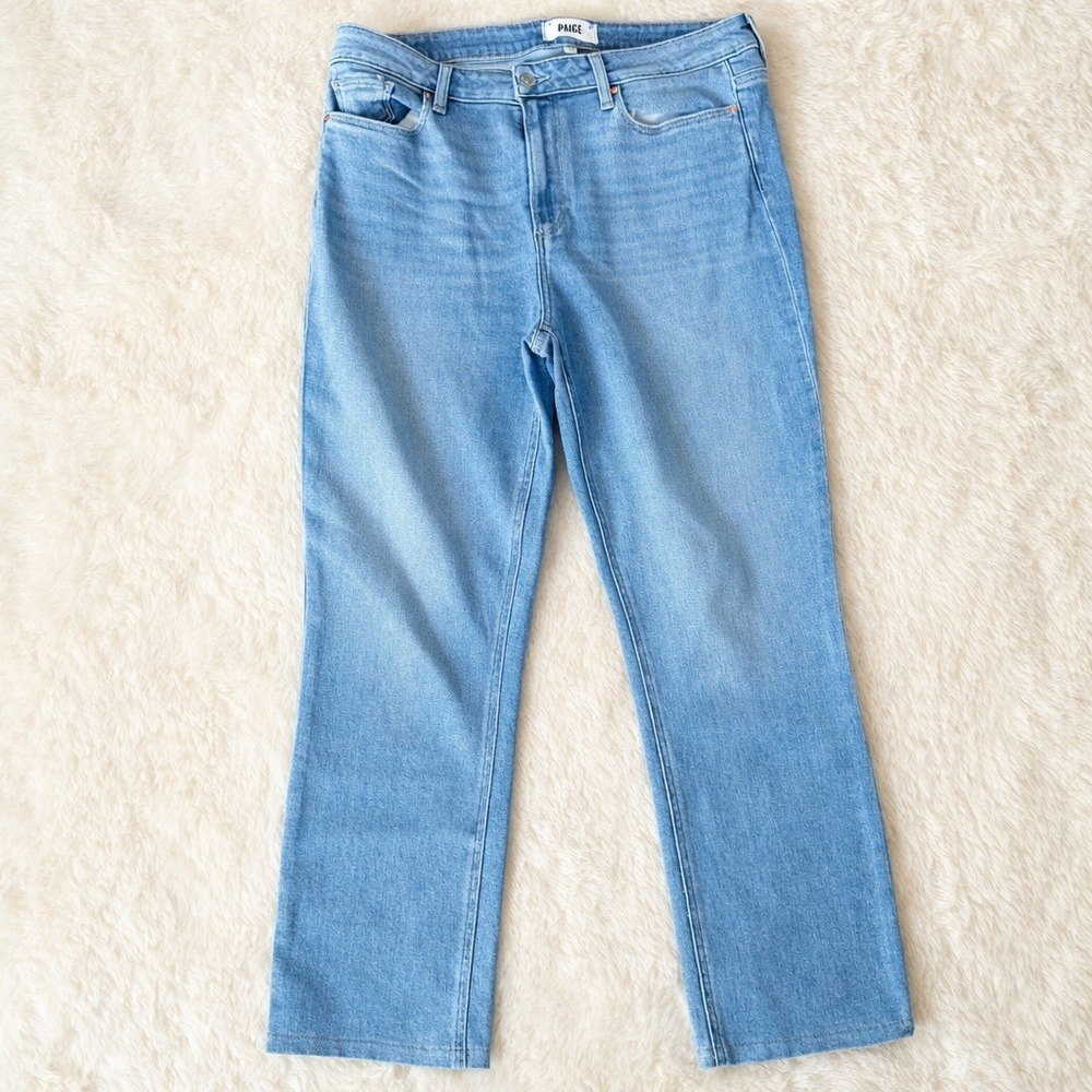 PAIGE Cindy Straight Leg Jeans 32 Light Wash Blue Stretch Denim High Rise 90s - Picture 2 of 5